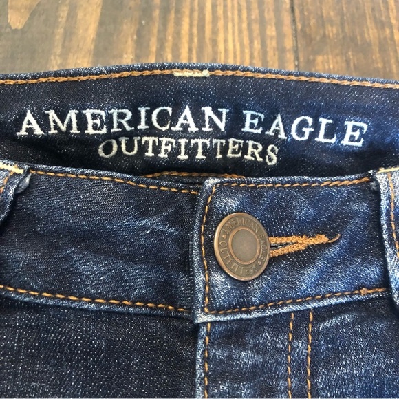 American Eagle Factory Destroyed Dark Denim Stretch Jegging Jeans Woman’s Size 0 - Picture 2 of 12